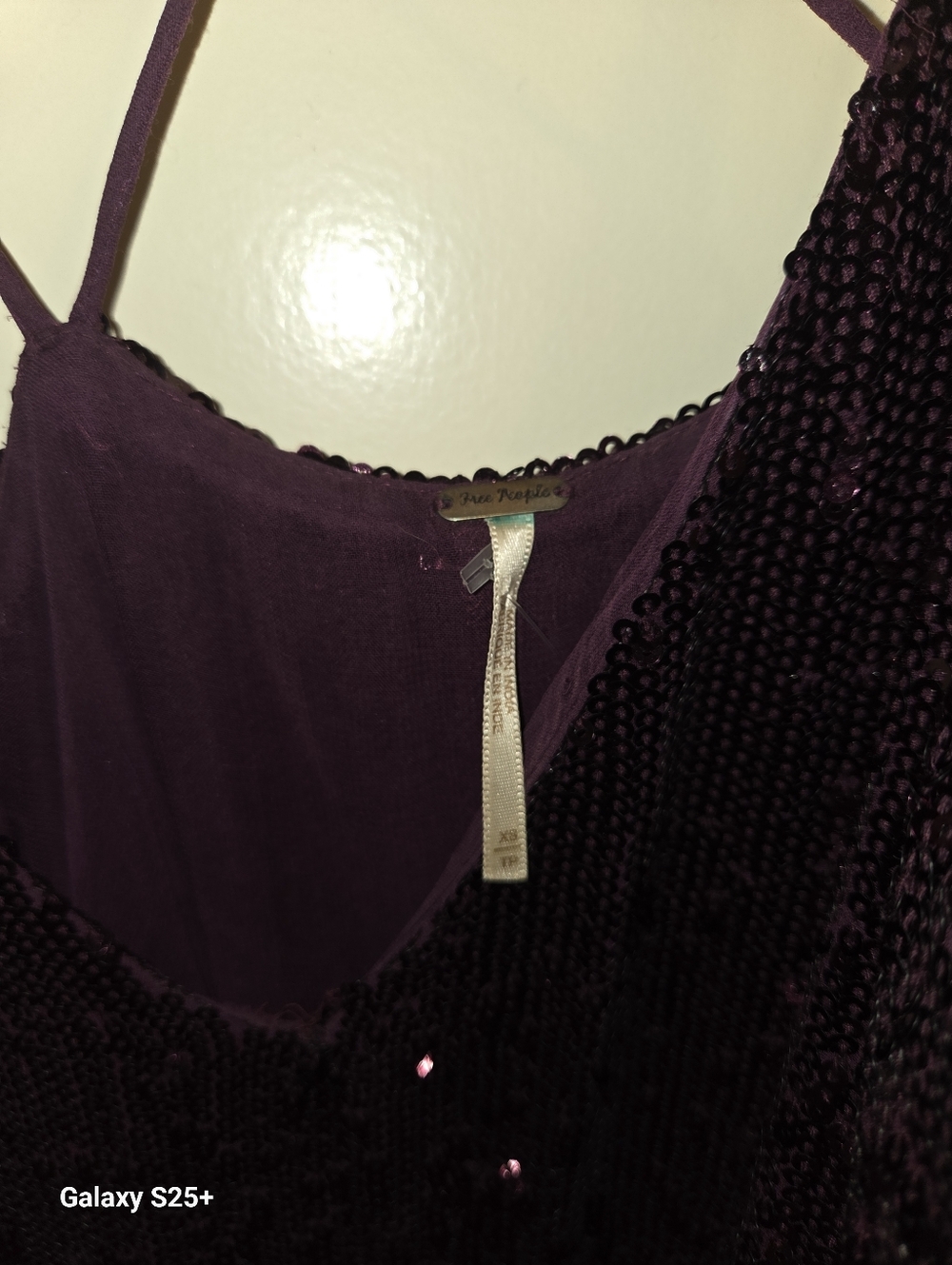 Free People Dark Purple Sequin Tank Top Womens XS Cross Back Strap - Picture 4 of 7